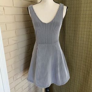Zara black and white stripe v neck pleated dress